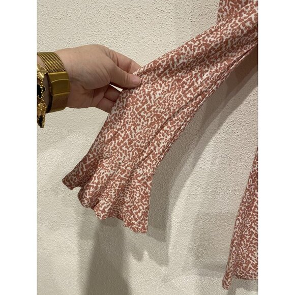 Nation LTD Vella Edwardian Top Womens XS Pink White Animal Print Puff Sleeve - Picture 4 of 5